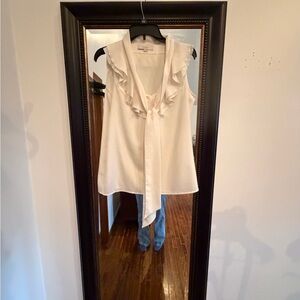 LOFT Cream Ruffle Tie Blouse